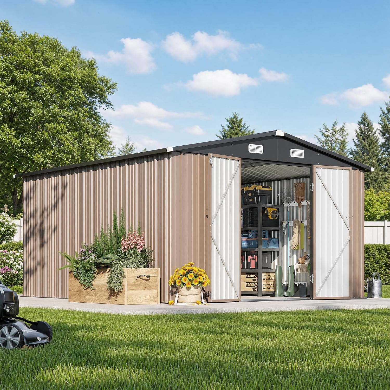12 x 10FT Outdoor Storage Shed - Outdoor Furniture Metal ulasan dan harga